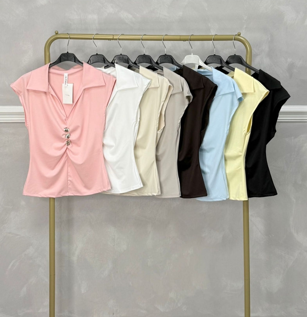 Gold Button Sleeves Tops