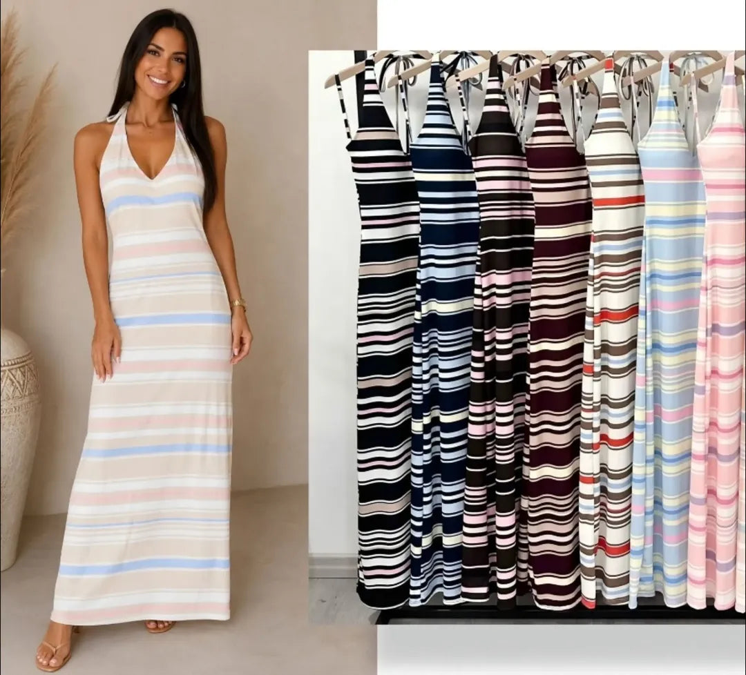Halter Neck Stripe Dress